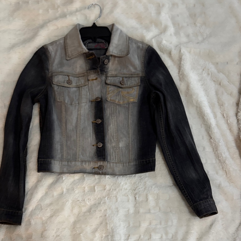 Two-Tone Women's Denim Jacket - Faded Black and Gray